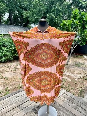 60s 70s Vintage Paisley Psychedelic Kaftan Coverup Dress